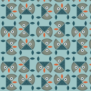 Abstract owls - circular formation in turquoise and teal