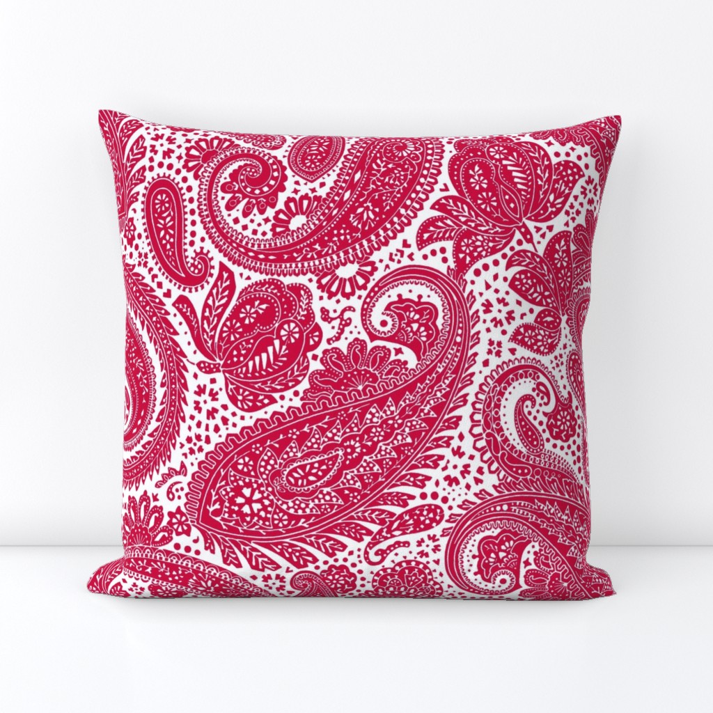 Large Paisley Positivity - white and turkey red