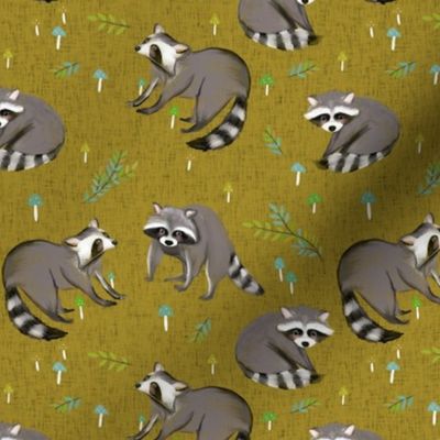 raccoon print-mustard