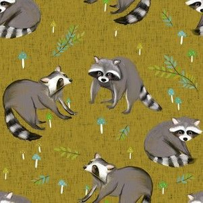 raccoon print-mustard