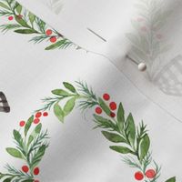 Farmhouse Watercolor Holly Heart Wreath and Buffalo Check Ribbon