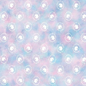 Micro Unicorn Cameo Portrait Pattern White on Cotton Candy Watercolor