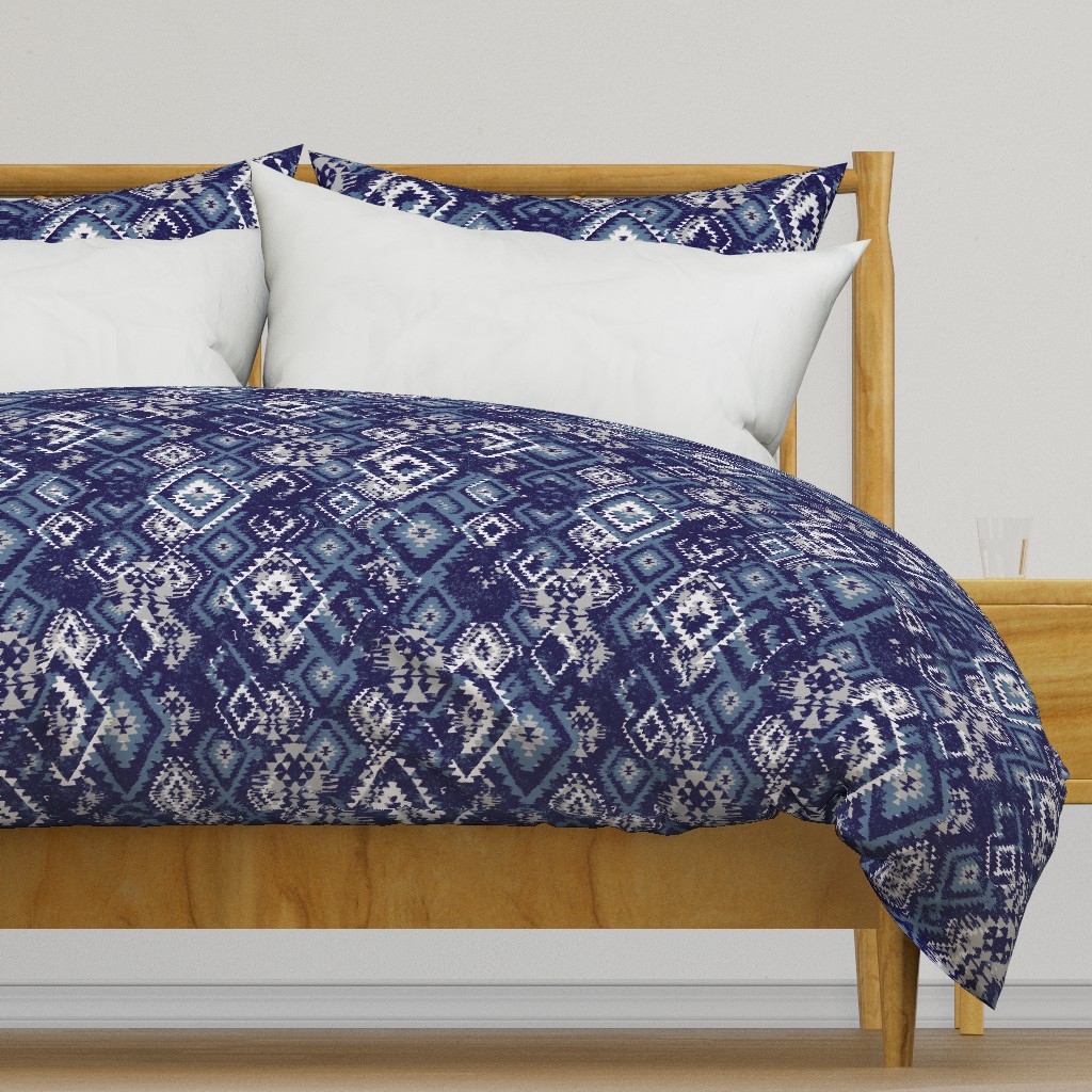 ikat Aztec Diamonds - blue grey navy