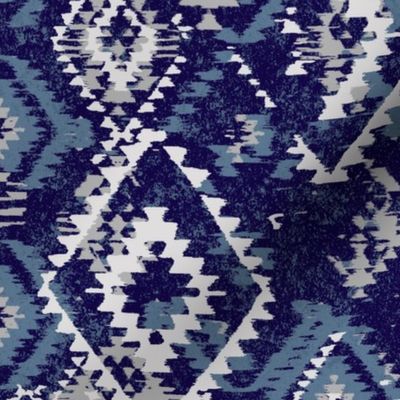 ikat Aztec Diamonds - blue grey navy