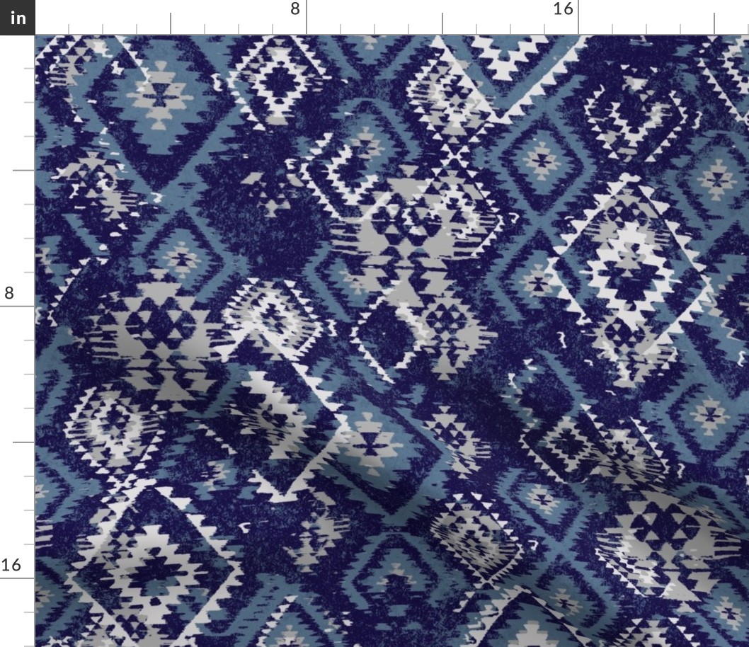 ikat Aztec Diamonds - blue grey navy