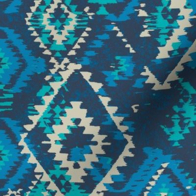 ikat Aztec Diamonds - blue turquoise