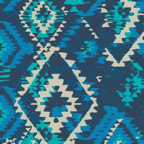 ikat Aztec Diamonds - blue turquoise