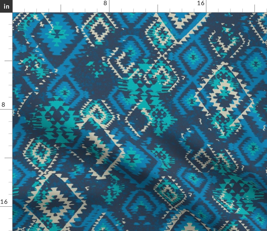 ikat Aztec Diamonds - blue turquoise