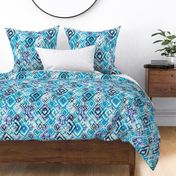 ikat Aztec Diamonds - blues tones and white