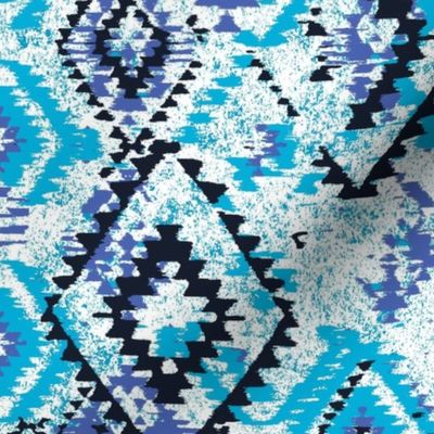 ikat Aztec Diamonds - blues tones and white