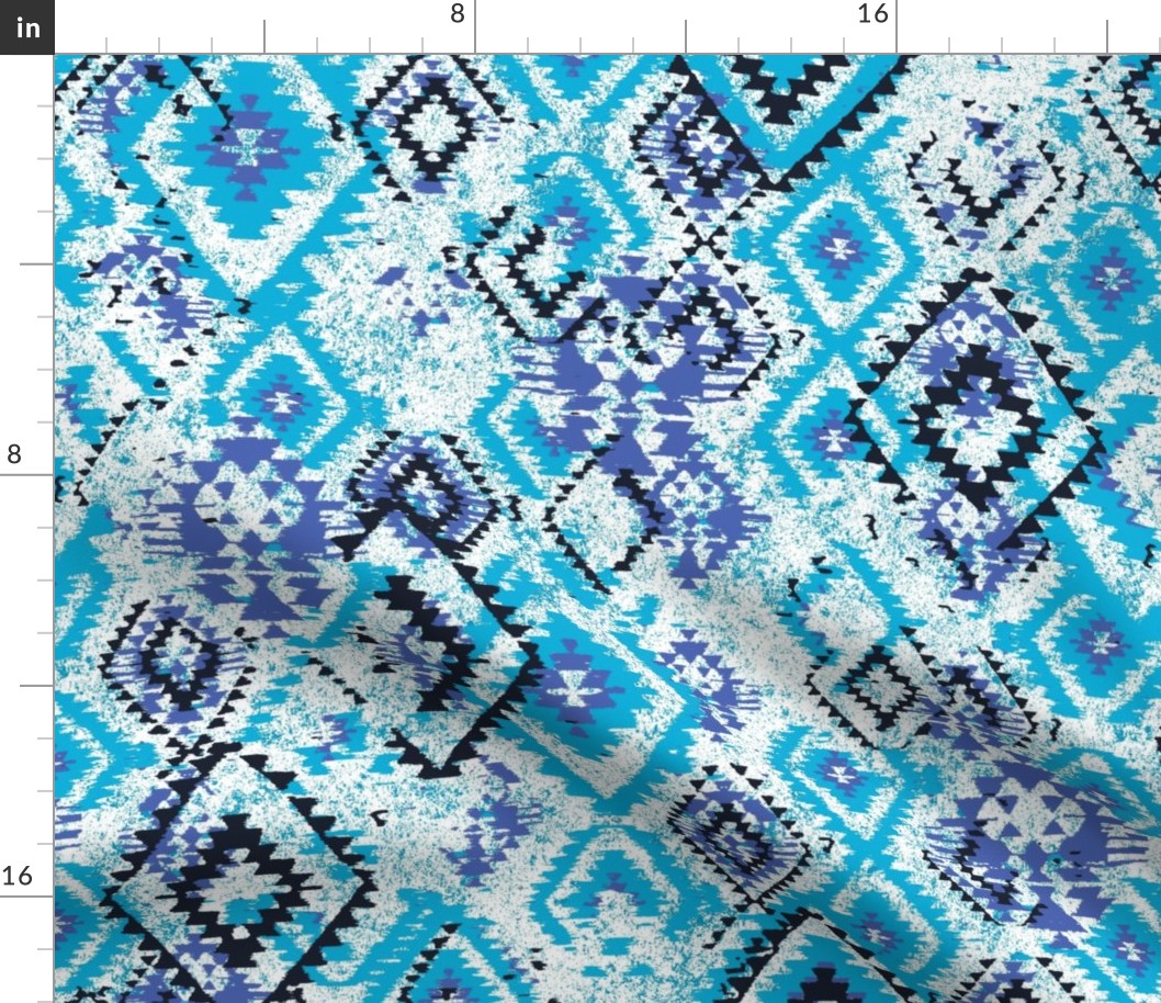 ikat Aztec Diamonds - blues tones and white