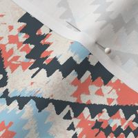 medium ikat Aztec Diamonds - coral and sky blue