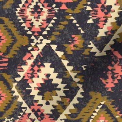 Ikat Aztec Diamonds - olive pink charcoal grey