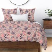 Ikat Aztec Diamonds - watermelon grey indigo