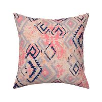 Ikat Aztec Diamonds - watermelon grey indigo