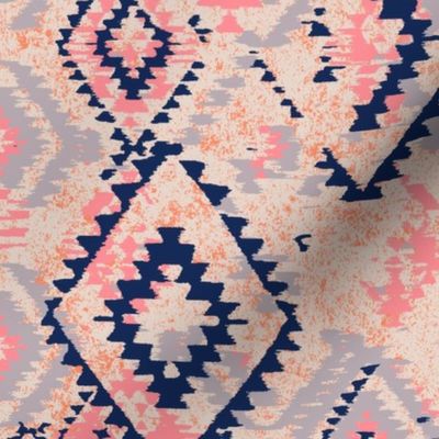 Ikat Aztec Diamonds - watermelon grey indigo