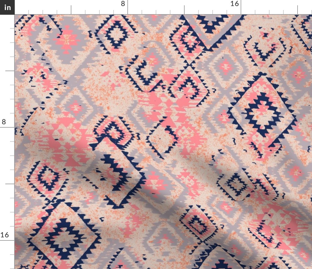 Ikat Aztec Diamonds - watermelon grey indigo