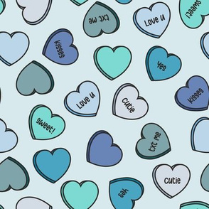 (M Scale) Conversation Hearts Scattered Pattern - Blue Hues