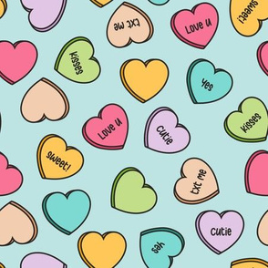 (M Scale) Conversation Hearts Scattered Pattern - Light Blue