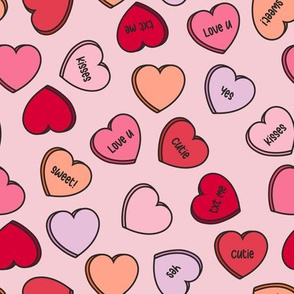 (M Scale) Conversation Hearts Scattered Pattern - Pink Hues - Pink