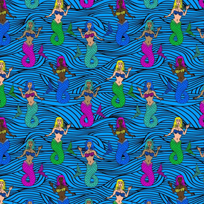 mermaids on waves light blue