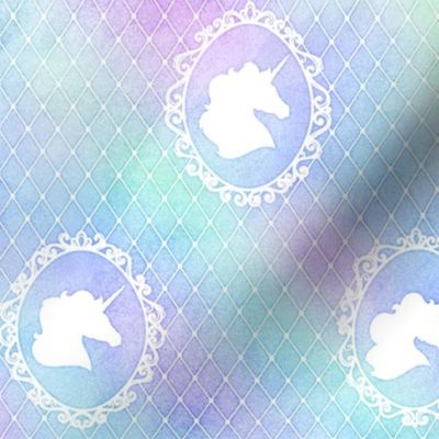 Unicorn Cameo Portrait Pattern White on Marbled Unicorn Watercolor Color Palette