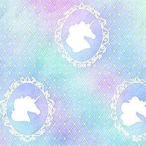 Unicorn Cameo Portrait Pattern White on Marbled Unicorn Watercolor Color Palette