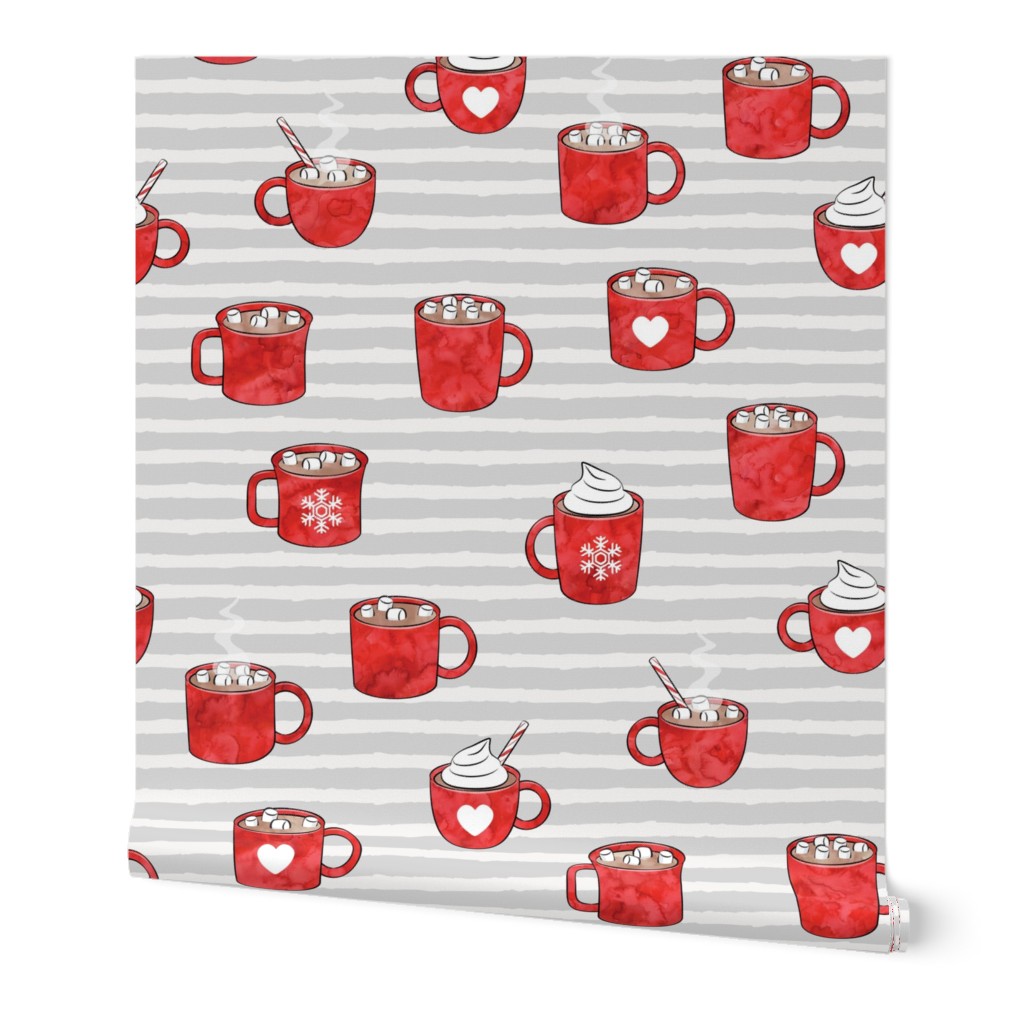 (micro scale) hot cocoa - hot chocolate - red on light grey stripes C20BS