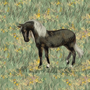 Rocky Mountain Horse in Wildflower Field for Pillow