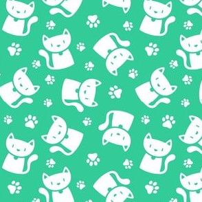 Cute Cat Silhouette White on Green