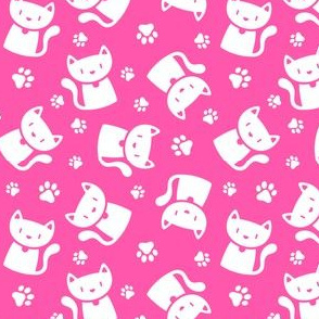 Cute Cat Silhouette White on Pink