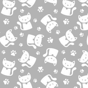 Cute Cat Silhouette White on Silver