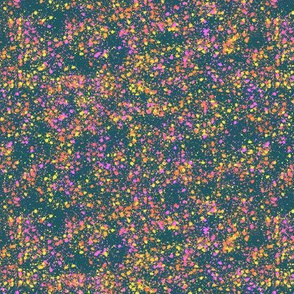 Colorful Paint Splatter Pattern with Pink Orange Yellow & More on Dark Blue