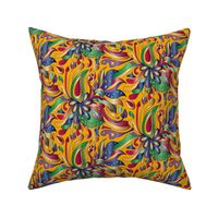 Groovy Mushroom Paisley Florals- Jewel Tone- Gold- Small Scale