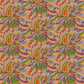 Groovy Mushroom Paisley Florals- 70s- Small Scale