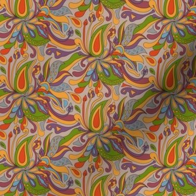 Groovy Mushroom Paisley Florals- 70s- Ditsy Scale