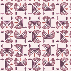Abstract owls - circular formation in purple and berry colors