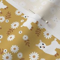 Cute boho alpaca garden and daisy flowers sweet nursery spring summer llama pattern girls ochre mustard yellow