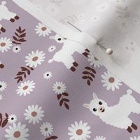 Cute boho alpaca garden and daisy flowers sweet nursery spring summer llama pattern girls lilac burgundy white