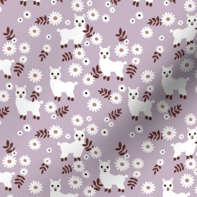 Cute boho alpaca garden and daisy flowers sweet nursery spring summer llama pattern girls lilac burgundy white