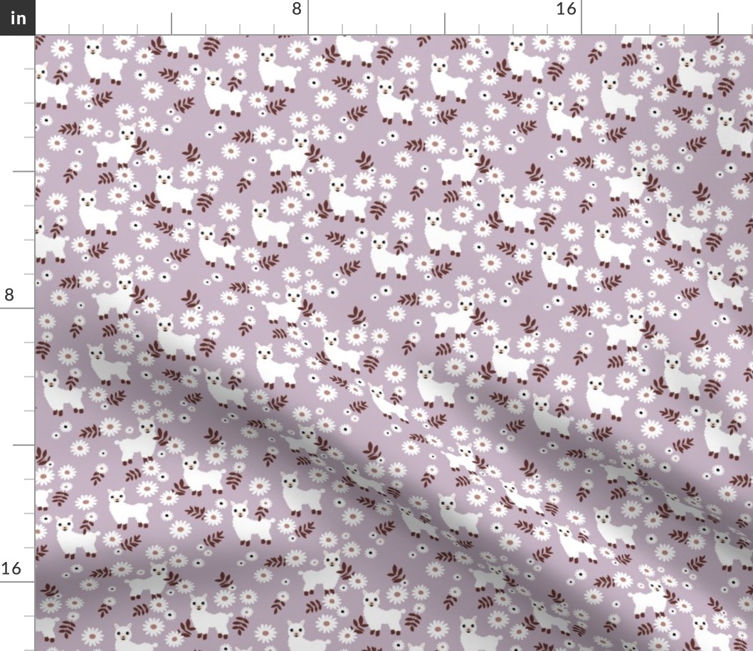 Cute boho alpaca garden and daisy flowers sweet nursery spring summer llama pattern girls lilac burgundy white