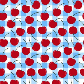 Cherries on Blue Gingham