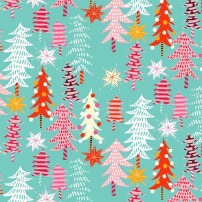 christmas forest // light turquoise // medium scale