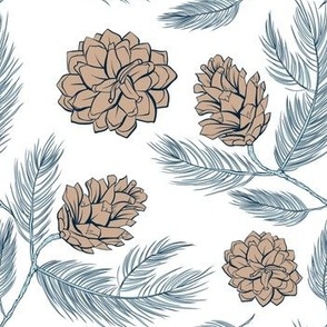 fir cones blue pattern