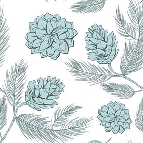Fir Cones Blue and White Seamless Pattern