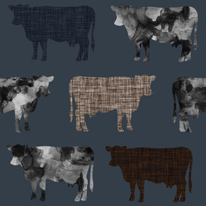 174-16 // watercolor cows + umber, midnight blue, mud