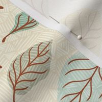 Textured Autumn leaves in orange and sage on cream off-white (large)