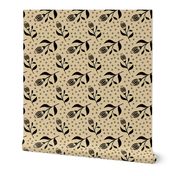 Flower Bud & Dots - Beige / Black -  (1200)