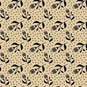 Flower Bud & Dots - Beige / Black - Small