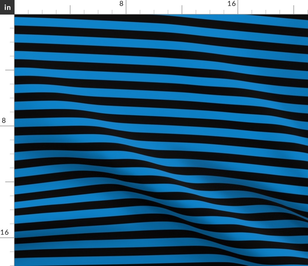 True Blue Awning Stripe Pattern Horizontal in Black